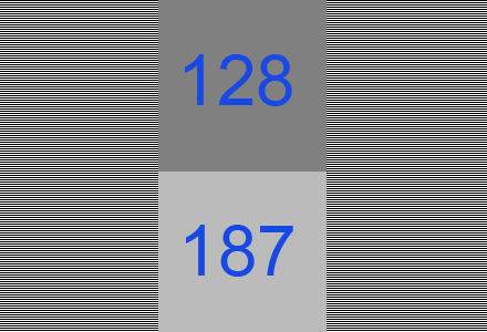 alternating black and white lines alongside gray squares of 128 and 187