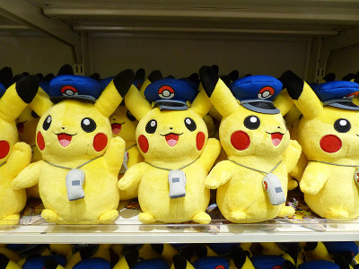 photo of Pikachu plushes on a shelf