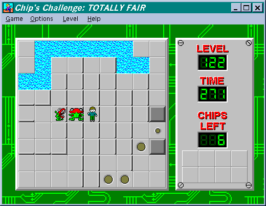 A small maze containing a couple monsters and ending at a brown button