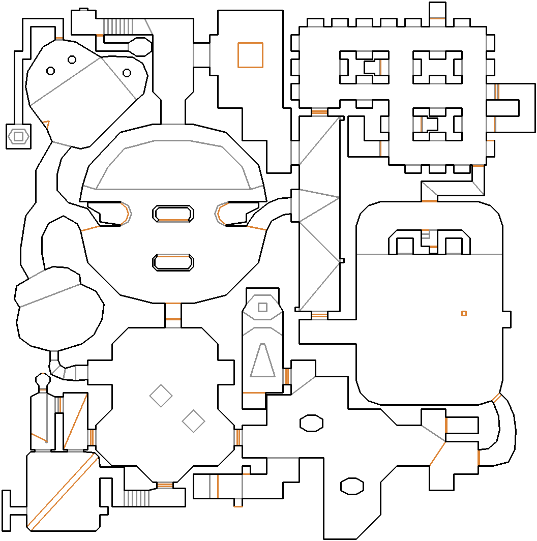 Map of Refueling Base, showing multiple large rooms and numerous connections between them