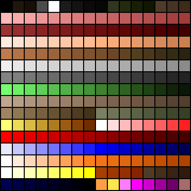Doom's palette of 256 colors, many of which are very long gradients of reds and browns