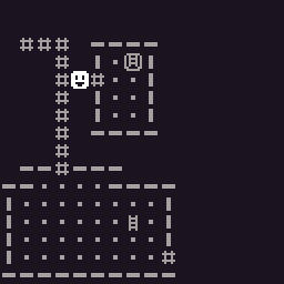 Screenshot of a monochromatic pixel-art game designed to look mostly like ASCII text