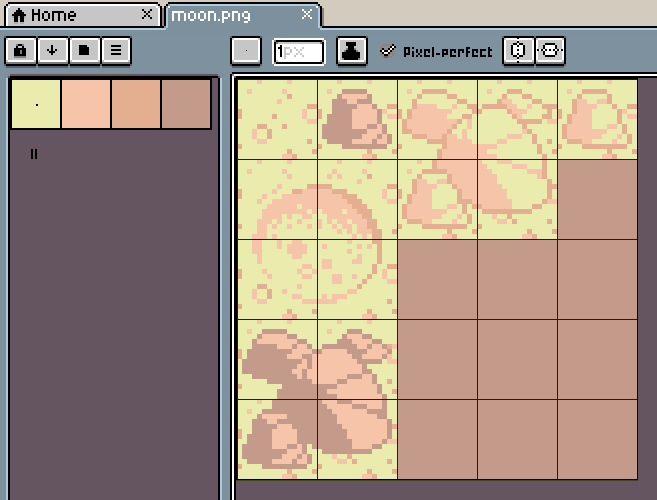 The same set of tiles, as seen in an editor, with the four-color palette visible