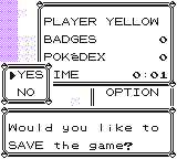 Pokémon Yellow with several levels of menu open