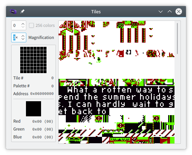 Tile display for the above screenshot, showing that the text is simply written across consecutive tiles