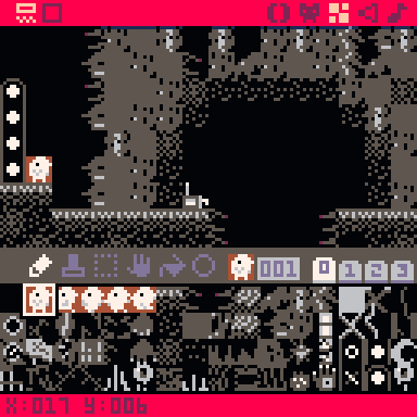A very small map editor, showing the upper left of a cave-like area from Under Construction