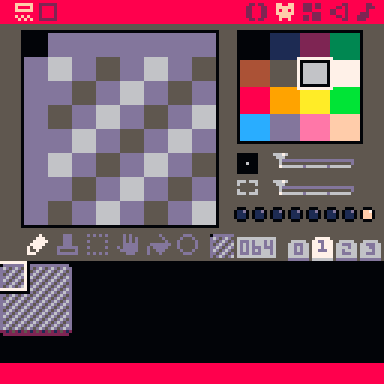 A set of simple ground tiles, drawn in the PICO-8 sprite editor