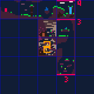 A very pixellated map, with bright pink lines to indicate odd connections