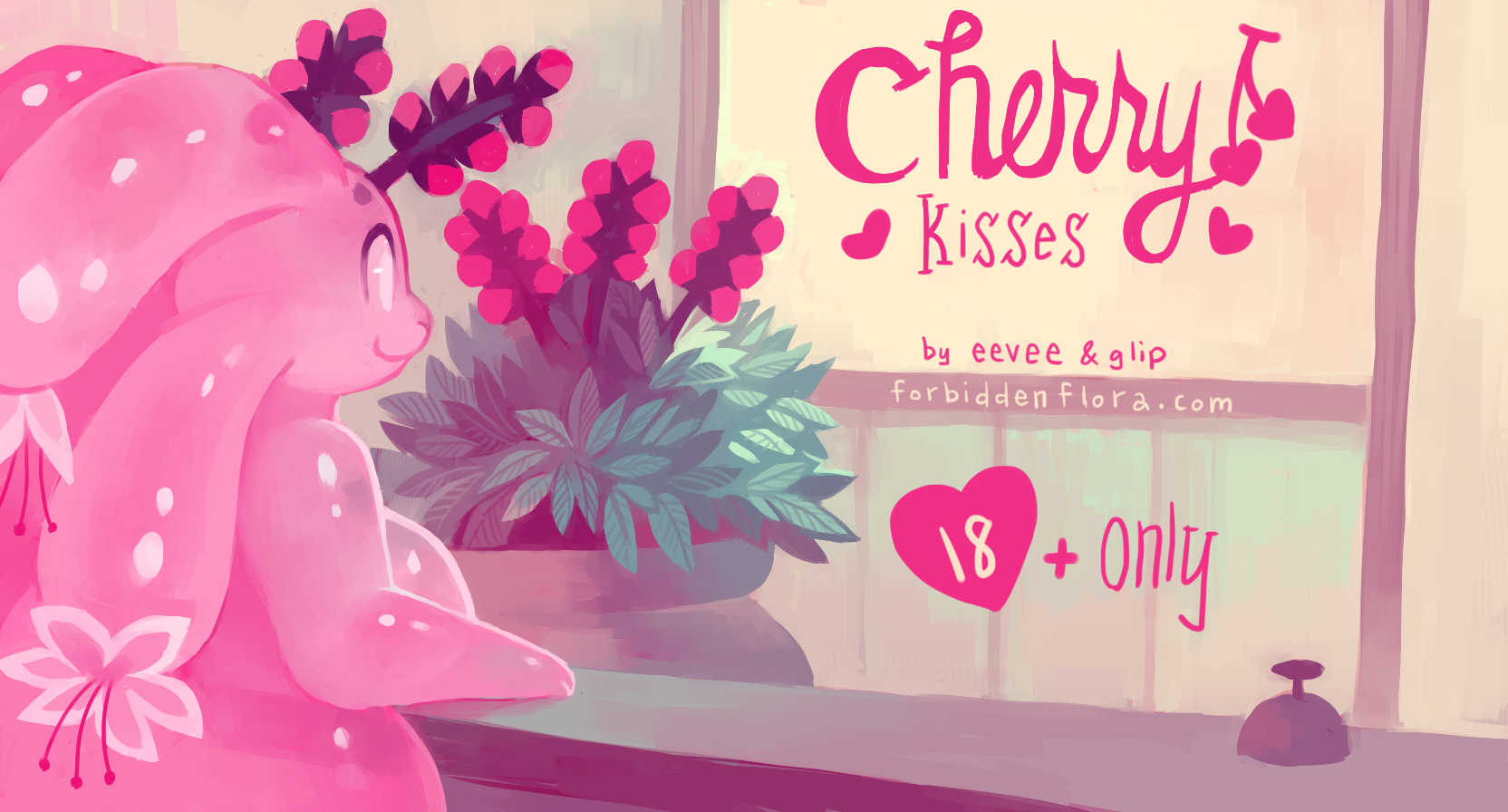 Cherry Kisses title screen, showing Cerise at a counter